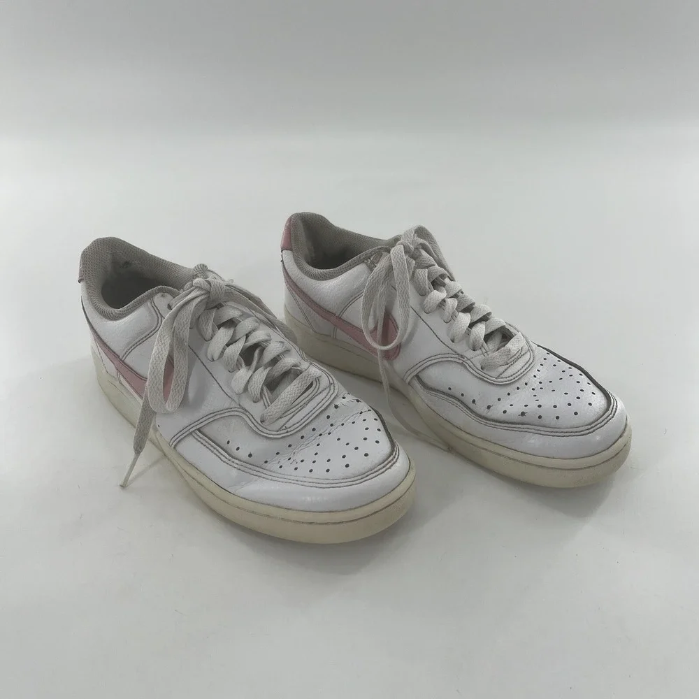 Nike Womens Court Vision Low 8 Leather Casual Shoe White Pink Swoosh‎ Sneaker